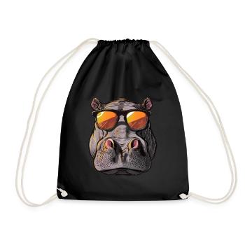 hippo, hippo, hippo, sunglasses, summer - Drawstring Bag - black - Front