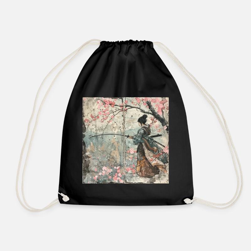 Japanisch, Samurai, Kirschblüte, Kunst, Ukiyo-E, s - Turnbeutel - Schwarz