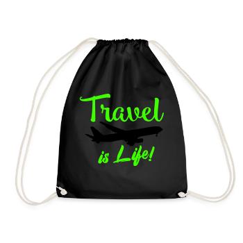 travel is life - Drawstring Bag - black - Front