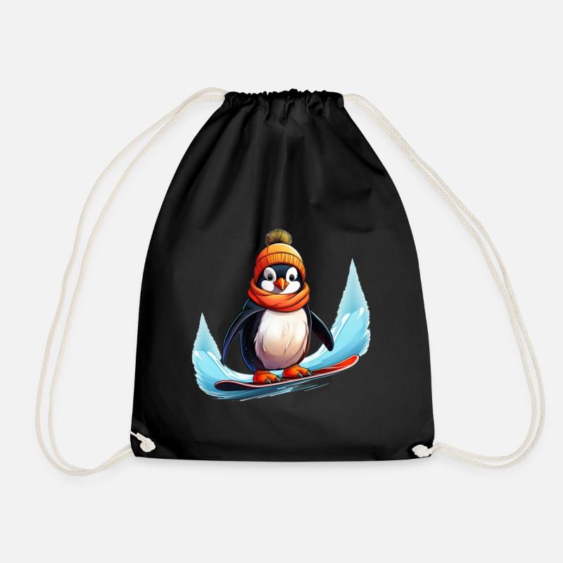 Penguin Snowboard - Drawstring Bag - black