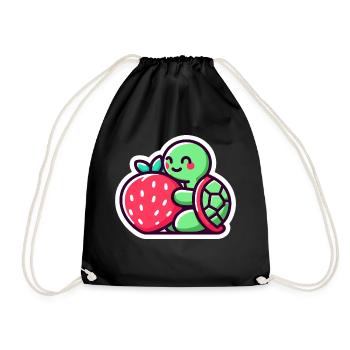 Cute Turtle Hugs a sweet Strawberry - Drawstring Bag - black - Front