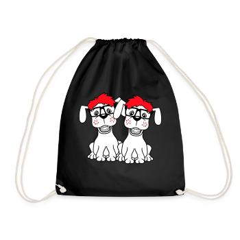 2 Dogs Nerd Horn-Rimmed Glasses Geek Braces Smart - Drawstring Bag - black - Front