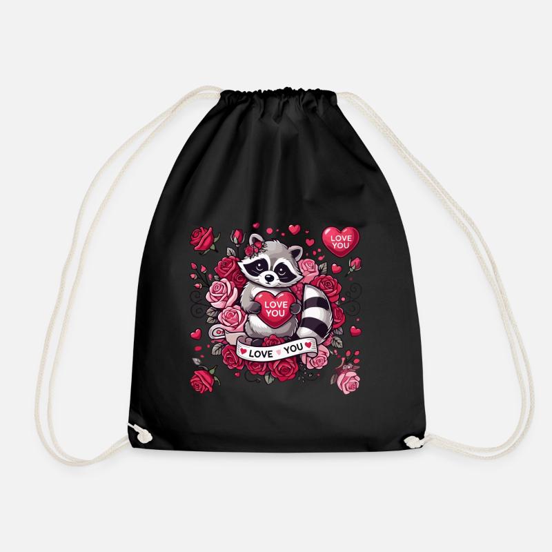 Niedliches Waschbär Valentinstag Design - Turnbeutel - Schwarz