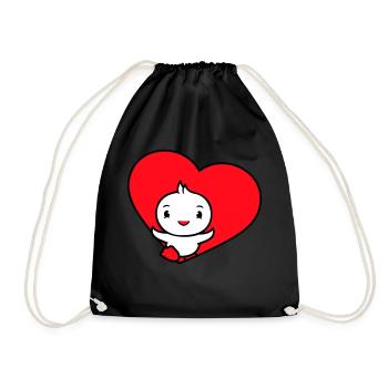 Bird Heart Symbol Love Runs Runs Happy Cute - Drawstring Bag - black - Front