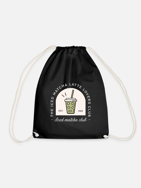 Iced matcha latte lovers Japanese drink funny - Drawstring Bag - black