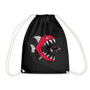 Monster Fish Eats Diver - Drawstring Bag - black - Front