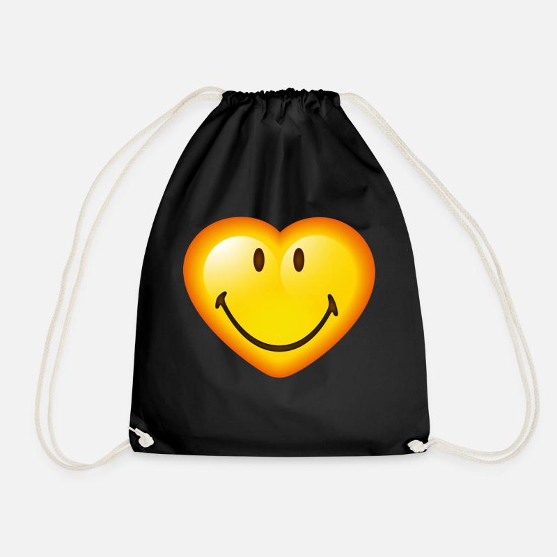 Smiley Glossy Heart - Drawstring Bag - black
