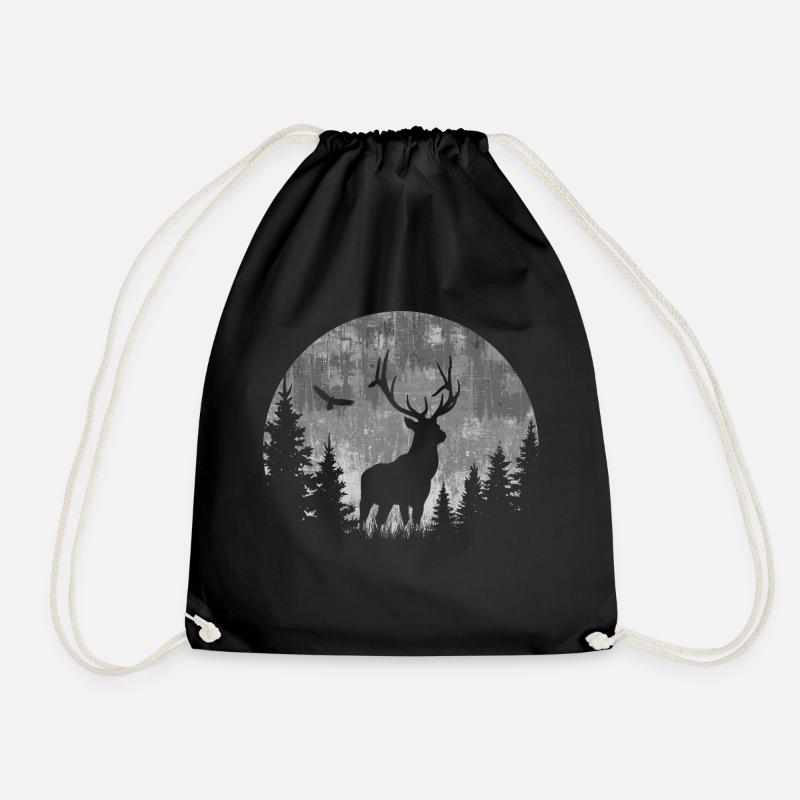 Deer moon - Drawstring Bag - black