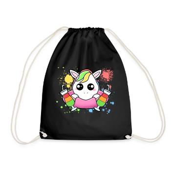 Baby Einhorn mit Schwimmreifen - Turnbeutel - Schwarz - Vorne