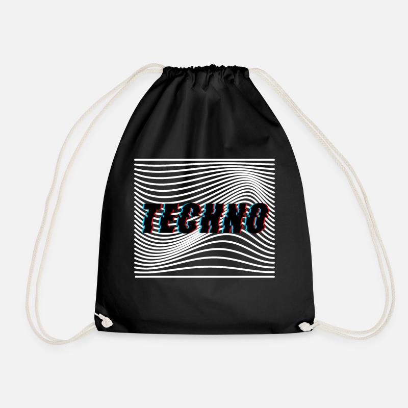 Techno Waves Trippy Psychedelic - Drawstring Bag - black