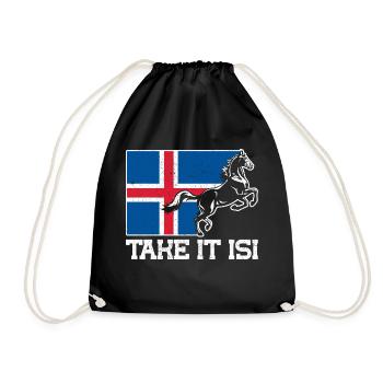 Islandpferde Take it Isi Islandflagge Geschenk - Turnbeutel - Schwarz - Vorne