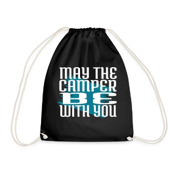 camping gift happy camping camp humor rafting - Drawstring Bag - black - Front