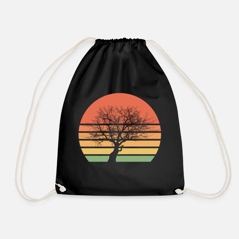 A beautiful tree in retro vintage sunset - Drawstring Bag - black