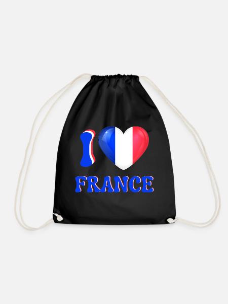 I love France Blue White Red Flag Heart - Drawstring Bag - black