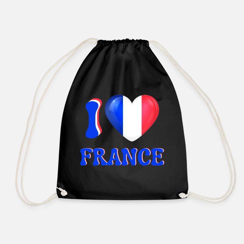 I love France Blue White Red Flag Heart - Drawstring Bag - black