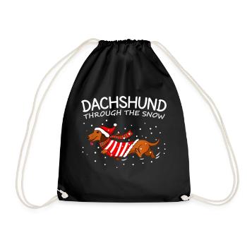 Dachshund Through The Snow Funny Dog Christmas - Drawstring Bag - black - Front