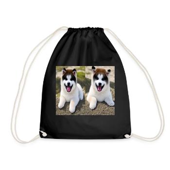 Cute Akita Pups Smiling Design - Drawstring Bag - black - Front