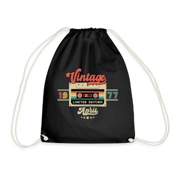 Vintage April 1977 Music Cassette - Limited Editio - Drawstring Bag - black - Front