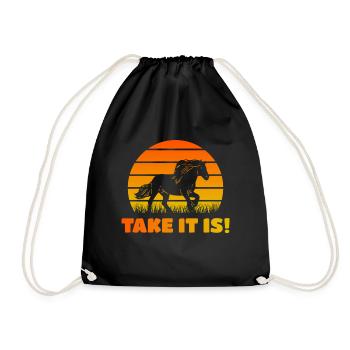 Take It Is! Icelandic Horse Motif Sunset - Drawstring Bag - black - Front