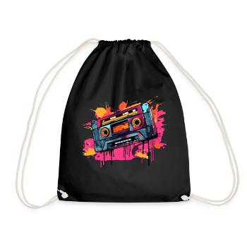 Cassette Design 80s & 90s Music Motif - Drawstring Bag - black - Front