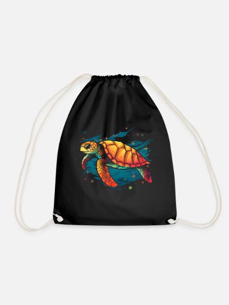 Sea Turtle in the Sea, Love Turtles - Drawstring Bag - black