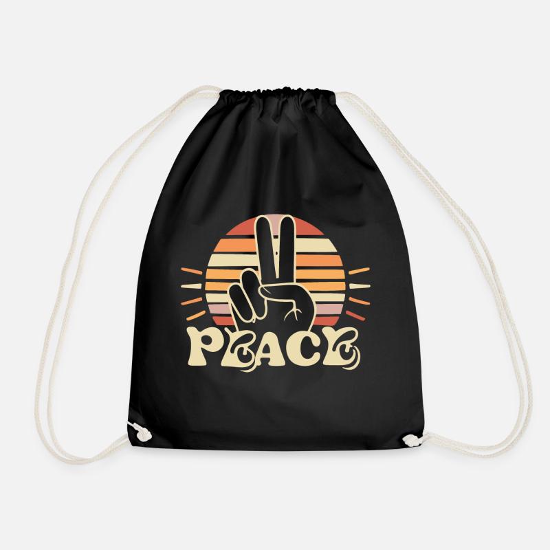 Peace Love Unity Vintage Peace Hippie Freedom - Drawstring Bag - black