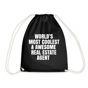 World's most coolest and awesome real estate agent - Drawstring Bag - black - Front