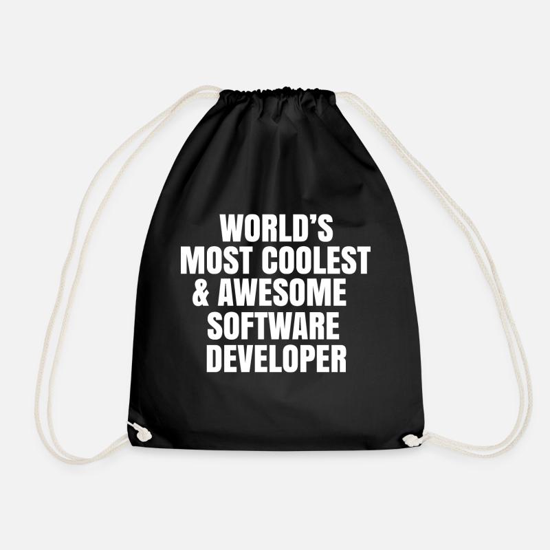 Worlds most coolest and awesome software developer - Drawstring Bag - black