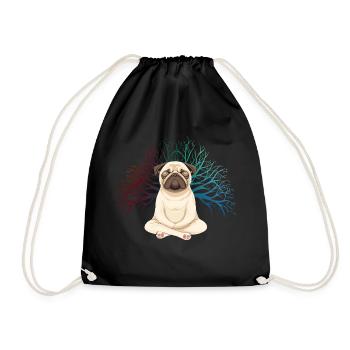 Pug Meditates Lotus Tree of Life Meditation - Drawstring Bag - black - Front