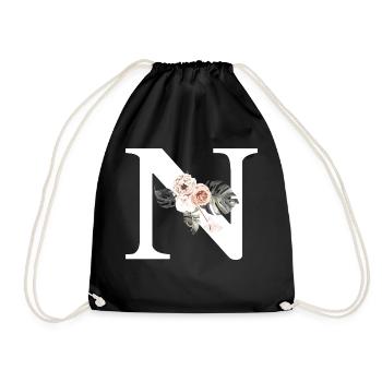 Tropical Floral Letter N - Drawstring Bag - black - Front