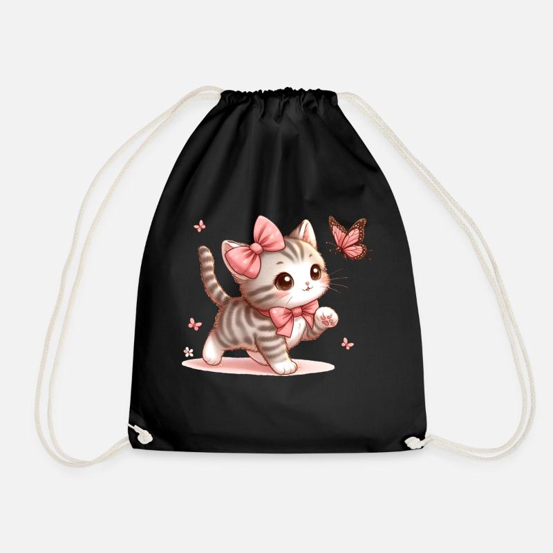 Katze mit Schmetterling - Turnbeutel - Schwarz