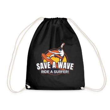 Save a wave ride surfer surflife - Drawstring Bag - black - Front