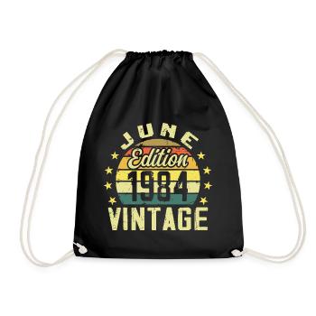 June 1984 June Retro June 1984 Birthday Gift - Drawstring Bag - black - Front