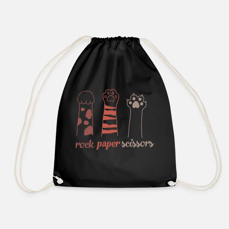 Cat Scissors Stone Paper Funny - Drawstring Bag - black
