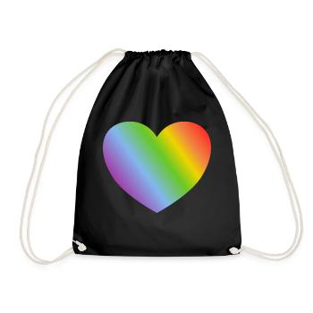 Regenbogen-Herz - Turnbeutel - Schwarz - Vorne