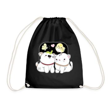 Dog Korean - Japanese Style 13 - Drawstring Bag - black - Front