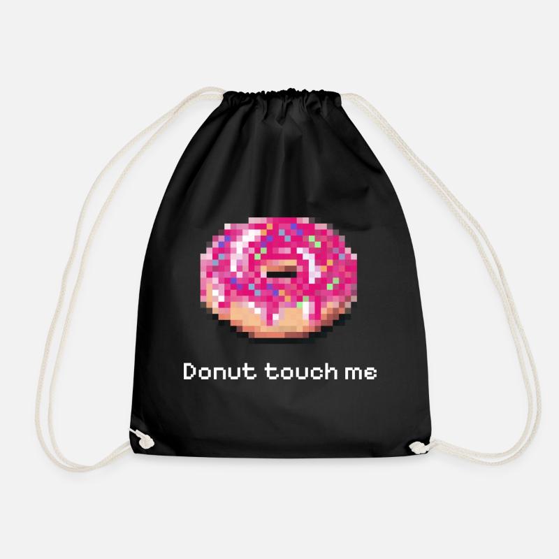 Donut touch me white funny pixel - Drawstring Bag - black
