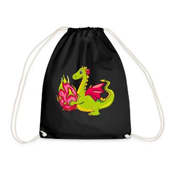 Funny cartoonish dragon with a pitaya fruit - Drawstring Bag - black - Front