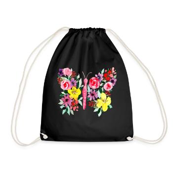 Colorful butterfly with flowers - Drawstring Bag - black - Front