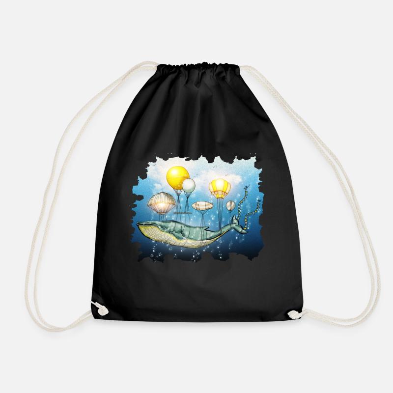 Whale, flying whale - Drawstring Bag - black