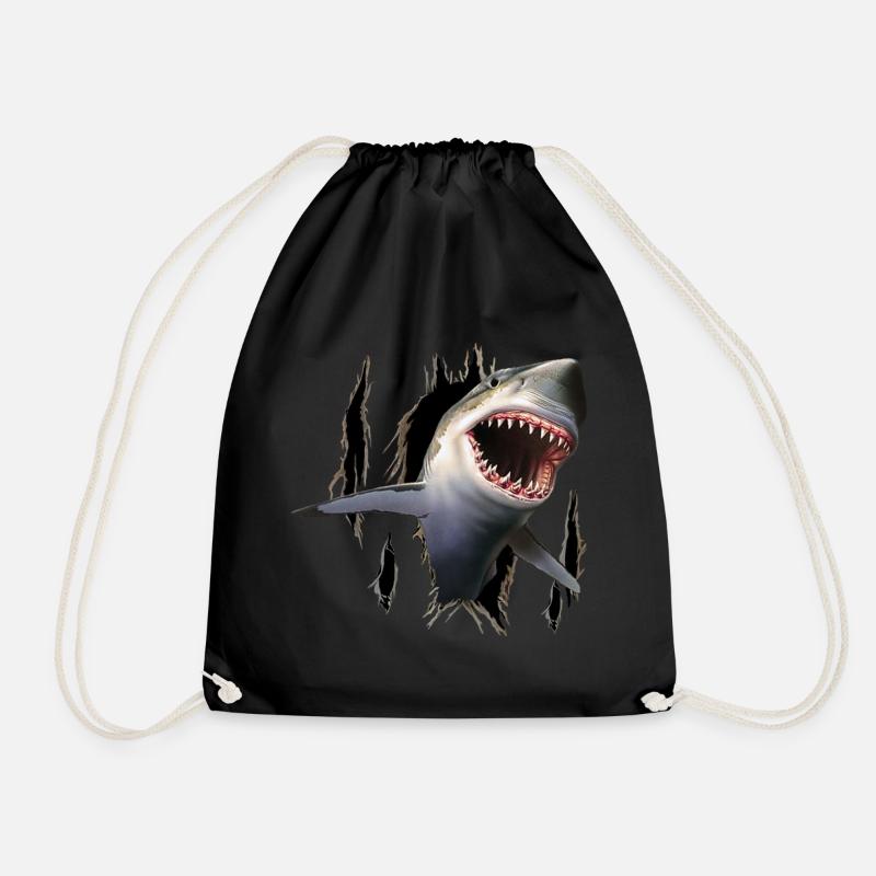 SHARK FROM TORN SHIRT - Drawstring Bag - black