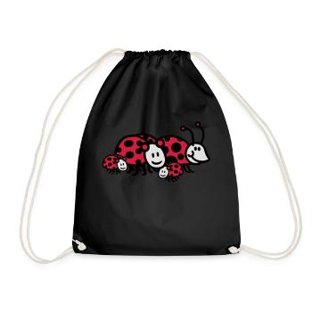 Ladybug family dad mom kids parents - Drawstring Bag - black - Front