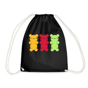 3 bunte Gummibaerchen - Turnbeutel - Schwarz - Vorne