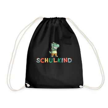 Dino Schulkind bunte Buchstaben Dinosaurier - Turnbeutel - Schwarz - Vorne