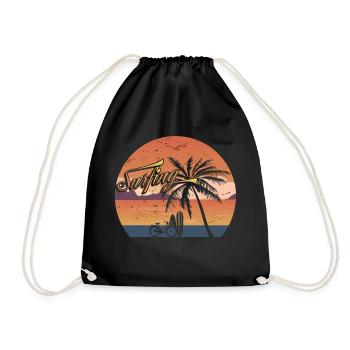 Surf Board Surfer Retro Vintage - Drawstring Bag - black - Front