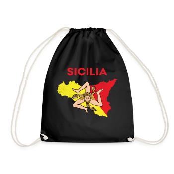 Sicilia Map Palermo Italian Coat of Arms Sicily - Drawstring Bag - black - Front