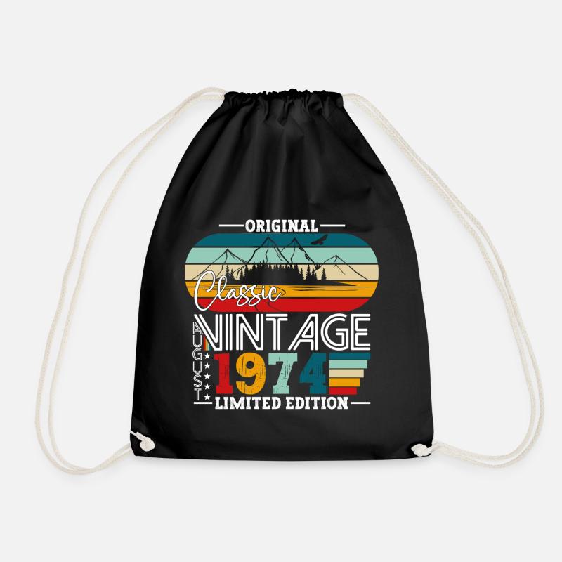 Born 1974 48th birthday gift August Fun - Drawstring Bag - black