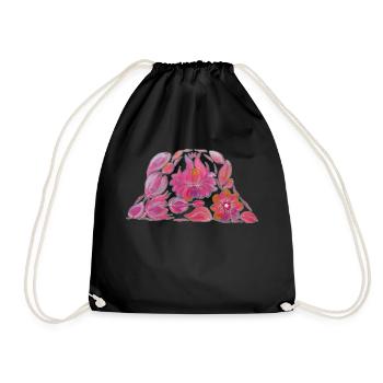 Pink Bucket Hat. Petrykivka Painting. UA ART. - Drawstring Bag - black - Front