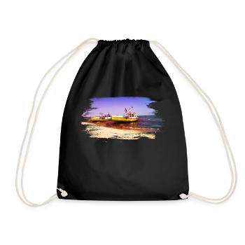 bateaux jaunes au bord de la mer sur la plage - Sac de sport léger - noir - Devant