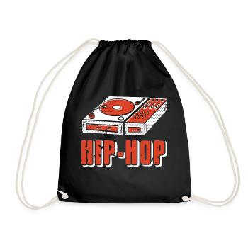Awesome Retro HIP-HOP Turntable Design T-Shirt - Drawstring Bag - black - Front